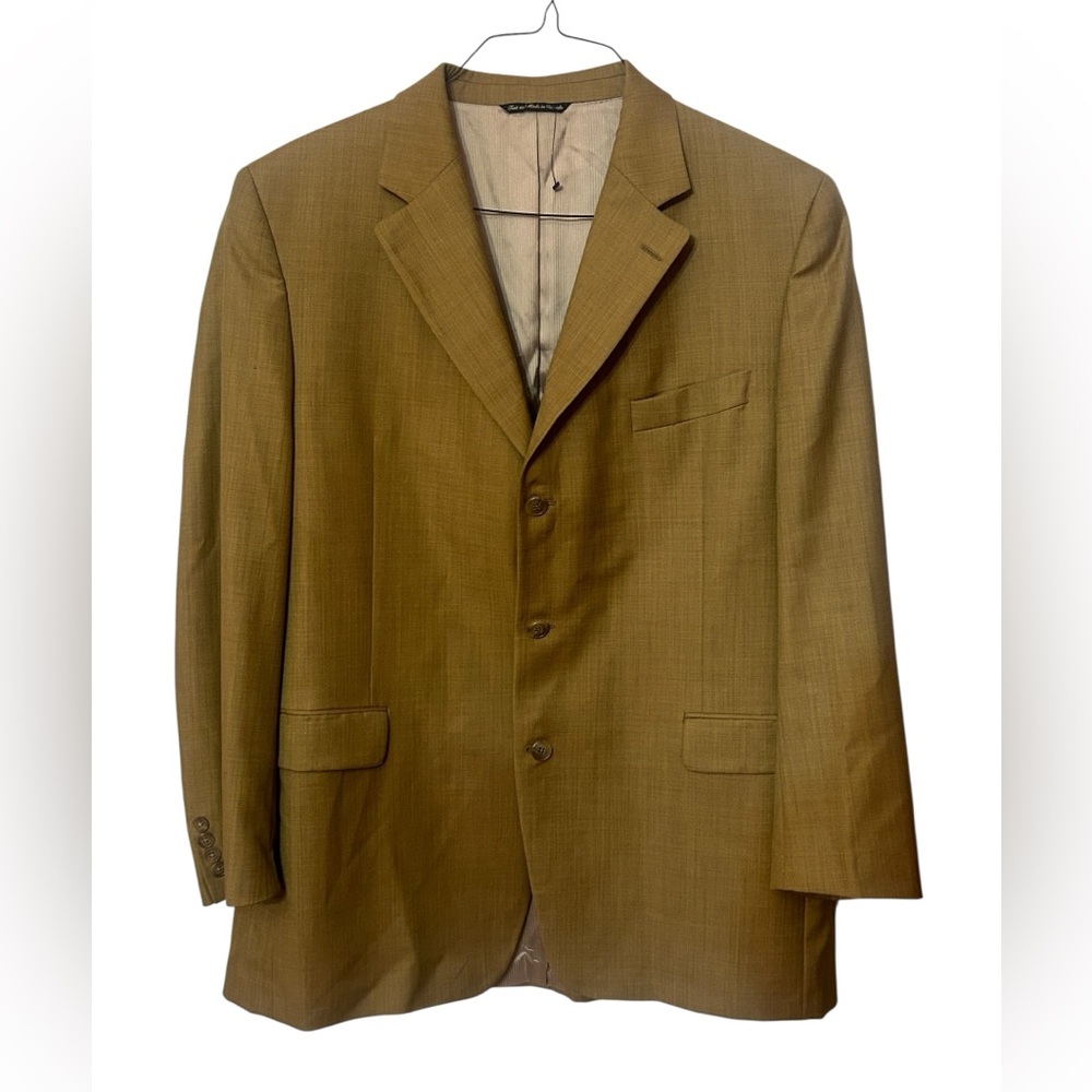 Jack Victor Tan Blazer Sport Coat Jacket Men's 44L Wool-Linen Classic Tailored